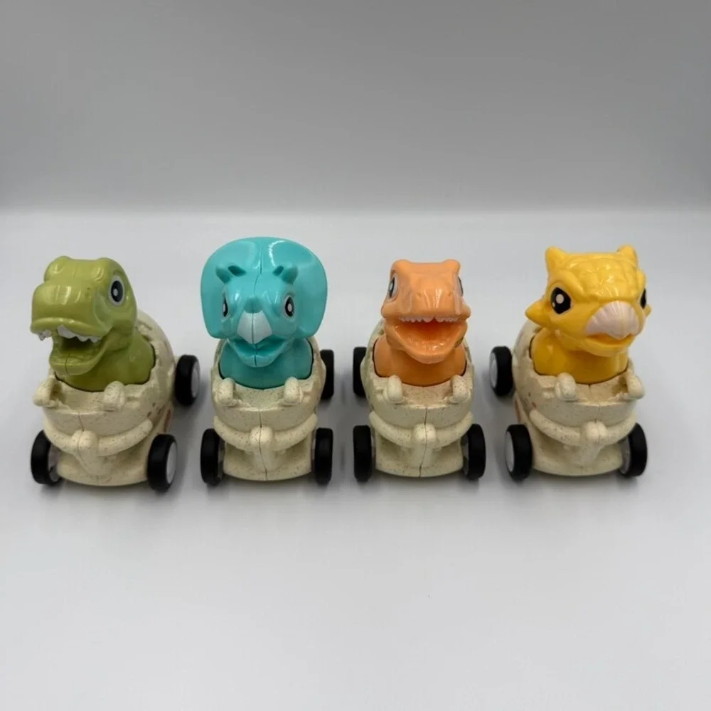 Funny Dinosaur Egg Pull Back Toy Cars Set of 4 Friction Powered Vehicles Multi